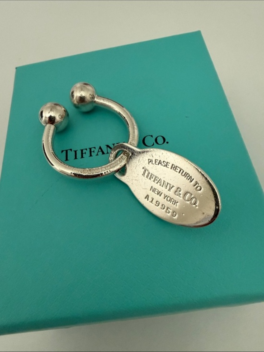 Vintage Tiffany & Co. Ball Keychain holder with Oval PRTT Pendant